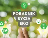 Poradnik jak być ekologicznym. Ręka trzyma żarówkę z ikonami symbolizującymi zrównoważony rozwój i troskę o planetę.