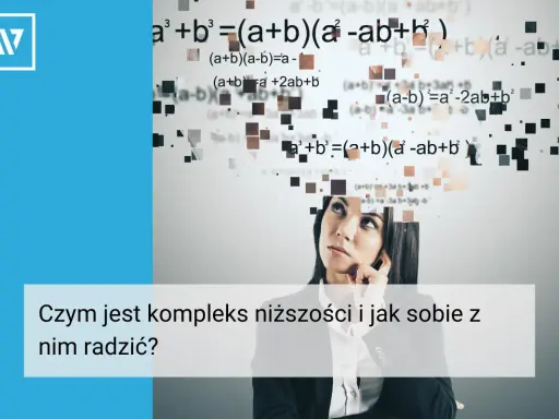Kobieta zamyślona nad wzorami matematycznymi, które symbolizują jej wewnętrzne **kompleksy**.