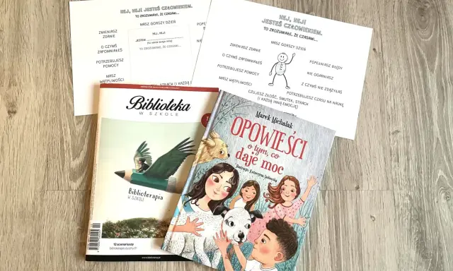 Książki i materiały edukacyjne o emocjach, które uczą pokory w życiu. "Biblioterapia w szkole" i "Opowieści o tym, co daje moc" zachęcają do zrozumienia siebie i innych.
