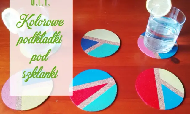 Kolorowe podkładki pod szklanki z korka, pomalowane geometrycznymi wzorami. Idealne do letnich napojów.