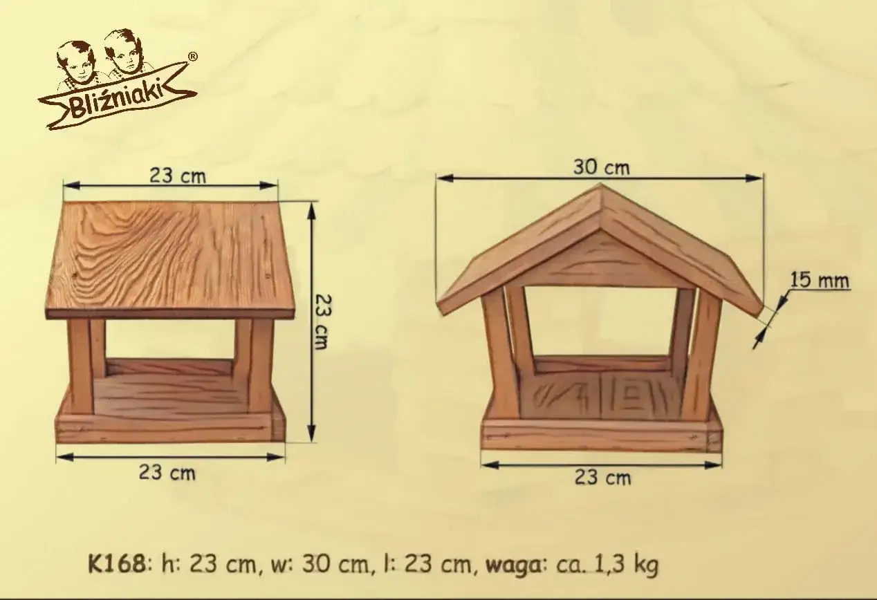 Drewniany karmnik dla ptak&oacute;w diy, wymiary 23x30x23 cm. Idealny do ogrodu, by przyciągnąć skrzydlatych gości.